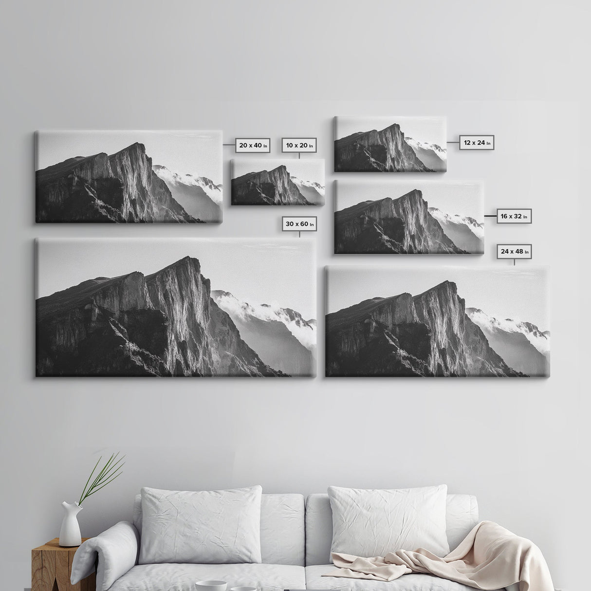 Dramatic Mountain Ridge, smoky mountain art, landscape painting, moody art, wabi sabi art, vertical wall art, minimalist art, canvas print