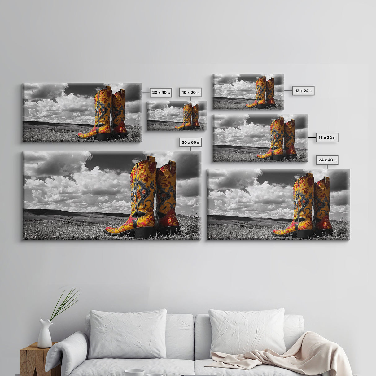 Embroidered Cowboy Boots Canvas Print | Western Wall Art | Chicano Art | Moody Art | Rustic Decor | Southwest Art | Extra Wide Art