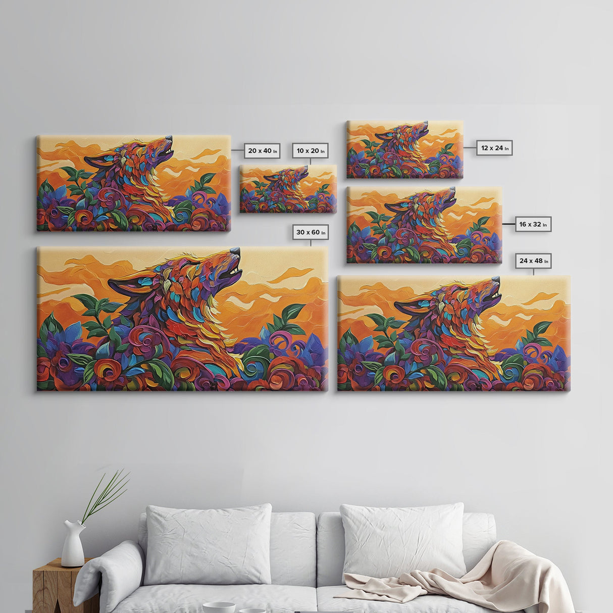 Howling Wolf, wolf painting, southwestern wall art, dark romance painting, framed canvas print, moody art, above bed wall art