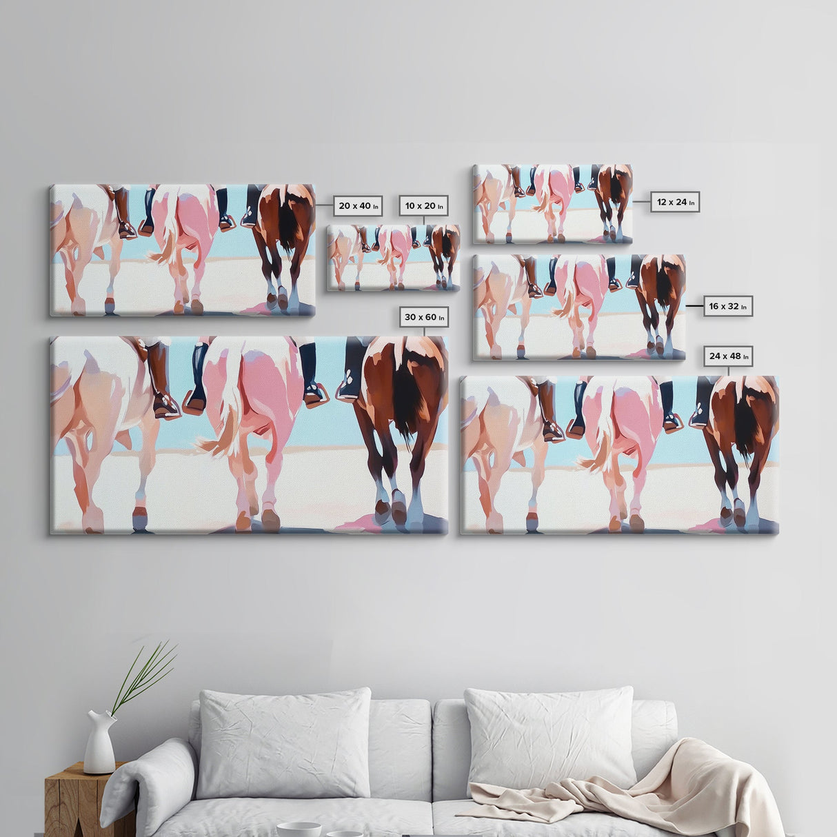 Cowboy Riders, vintage horse art, rustic wall art, western art, coastal cowgirl wall art, panoramic art, framed canvas print