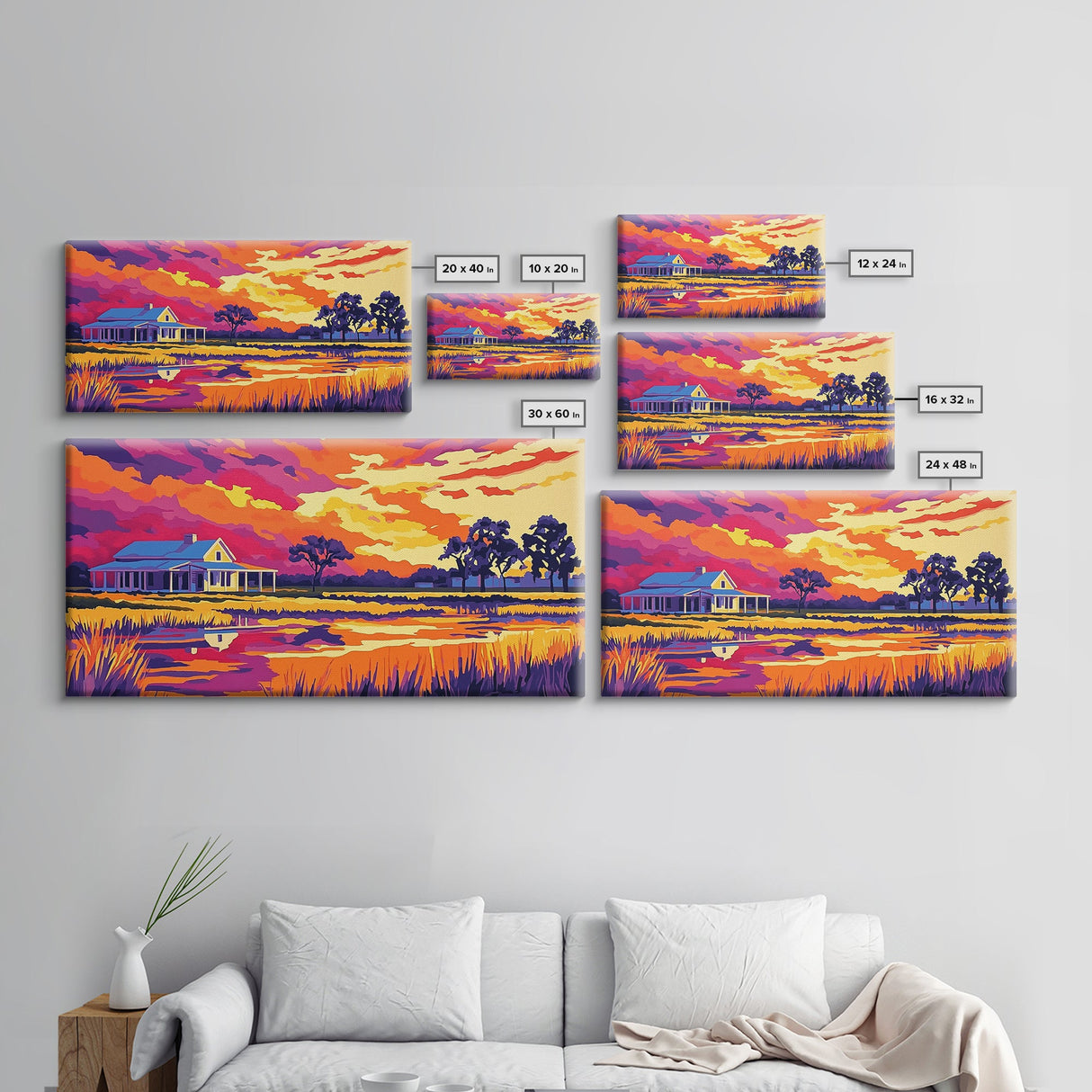 Rural Farmhouse, Rustic Wall Art, Barn Landscape Oil Painting, Farmhouse Art, Framed Canvas Print, Panoramic Art, Above Bed Wall Art
