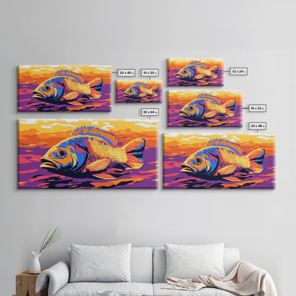 Vibrant Fish, Fly Fishing Art, Rustic Decor, Extra Wide Art, Nautical Wall Art, Framed Canvas Print, Gift Idea, Panoramic Art, Lake Tahoe Art