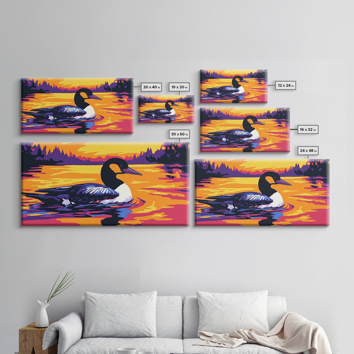 Loon on the Lake, bird art, moody art, rustic wall art, nature painting, coastal decor, lake Tahoe art, framed canvas print