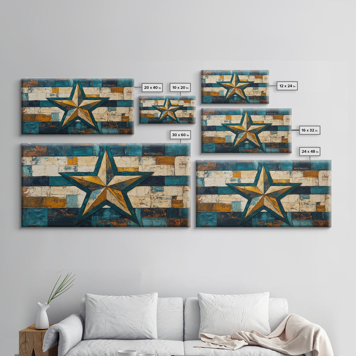Lone Star Art, Framed Canvas Print, Rustic Wall Art, Southwest Wall Art, Geometric Wall Art, Extra Wide Art, Above Couch Art, Farmhouse Decor