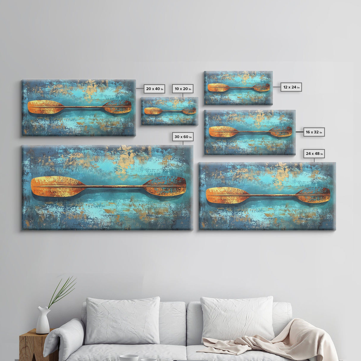 Rustic Oar, Coastal Decor, Nautical Wall Art, Teal Wall Art, Wabi Sabi Art, Gift Idea Him, Above Sofa Art, Framed Canvas Print, Boho Art