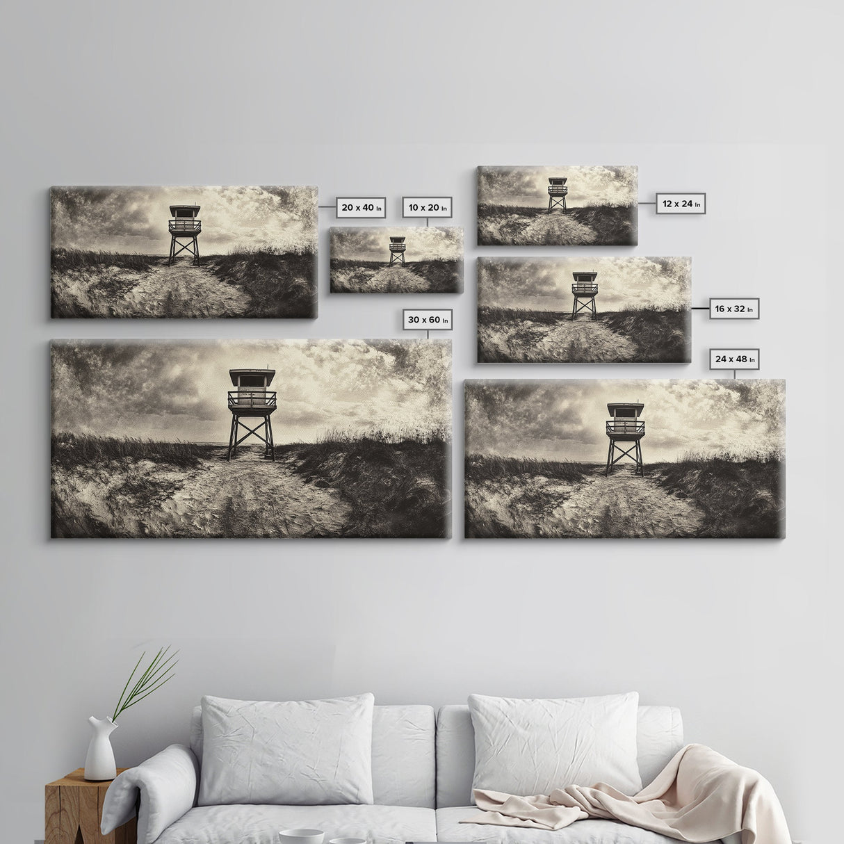 Lifeguard Tower, Coastal Landscape Art, Wabi Sabi Art, Rustic Decor, Moody Art, Nautical Wall Art, Canvas Print