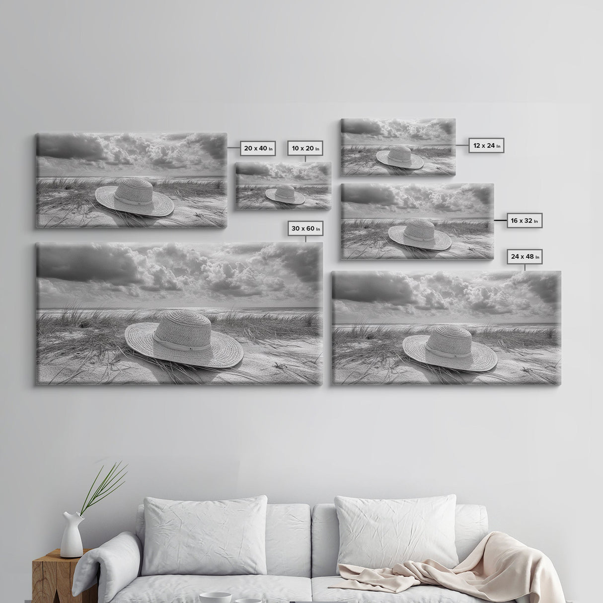 Straw Hat, Coastal Landscape Art, Wabi Sabi Art, Beach Wall Art, Rustic Decor, Extra Wide Art, Coastal Cowgirl Art, Canvas Print