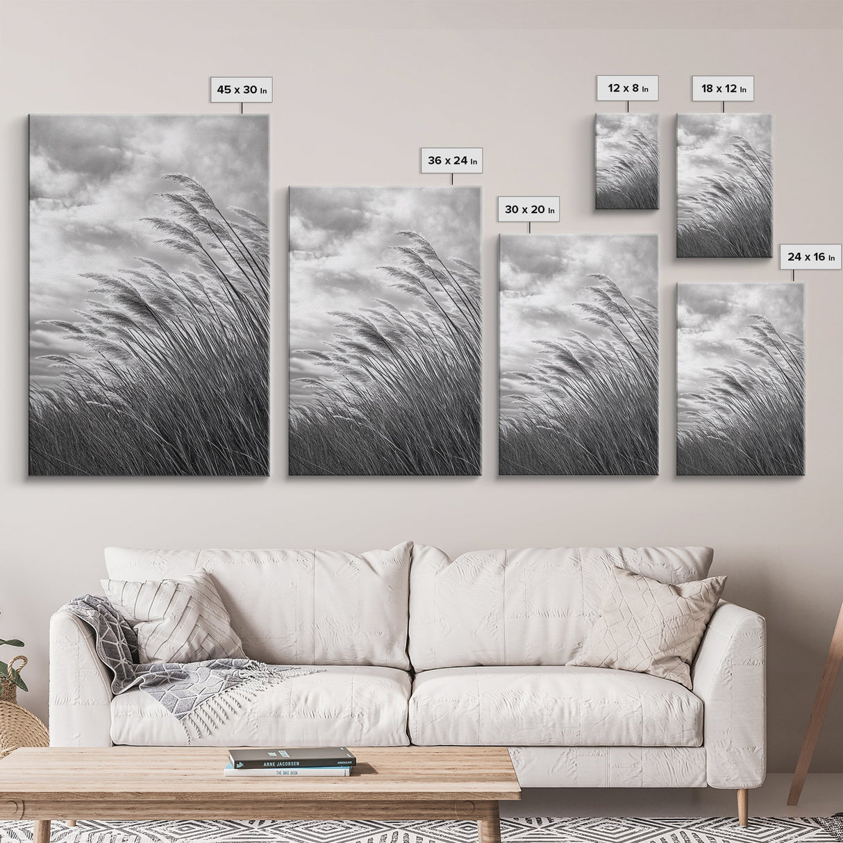 Wind Blowing Grass, moody art, wabi sabi art, landscape painting, farmhouse art, rustic decor, minimalist art, framed canvas print