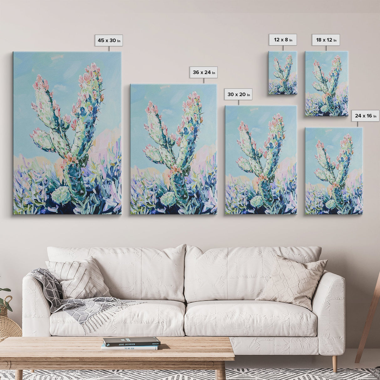 Prickly Pear Cactus, agave painting, southwest wall art, botanical prints, gift idea for her, boho art, desert decor, Canvas Print