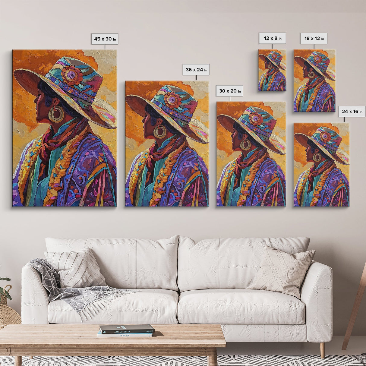 Boho Cowgirl, goddess art print, chicano art, vibrant western painting, colorful fashion art, afrocentric wall art, canvas print, unique decor