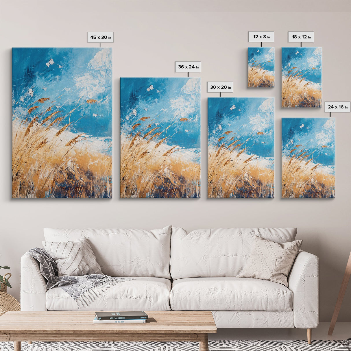 Wheat Field, blue sky, golden harvest, windy landscape, nature wall art, rustic decor, framed canvas print, farmhouse wall art