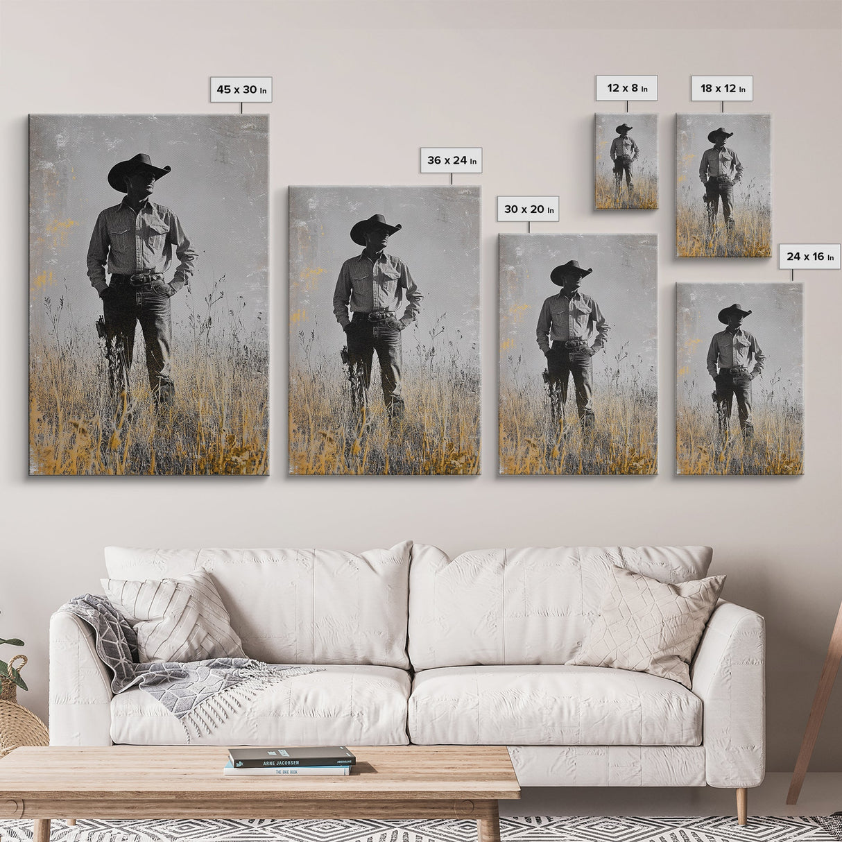 Lone Cowboy, Rustic Art, Western Wall Art, Wabi Sabi Art, Vintage Horse Art, Moody Art, Canvas Print, Framed Cowboy Painting