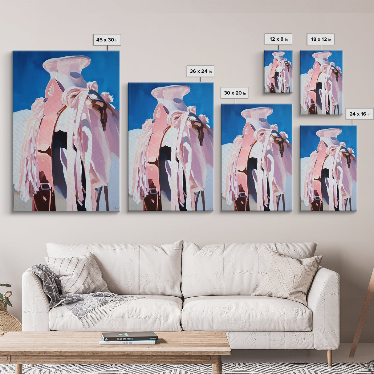 Western Saddle, black cowgirl painting, horse wall art, cowboy art, vintage horse art, extra wide art, boho art, Canvas Print