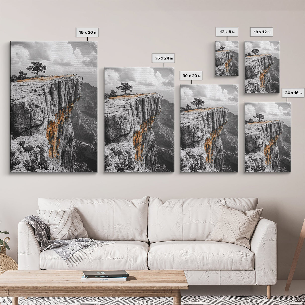 Cliffside View, Mountain Painting, Pine Tree Art, Nature Wall Art, Landscape Painting, Rustic Art, Framed Canvas Print, Moody Art