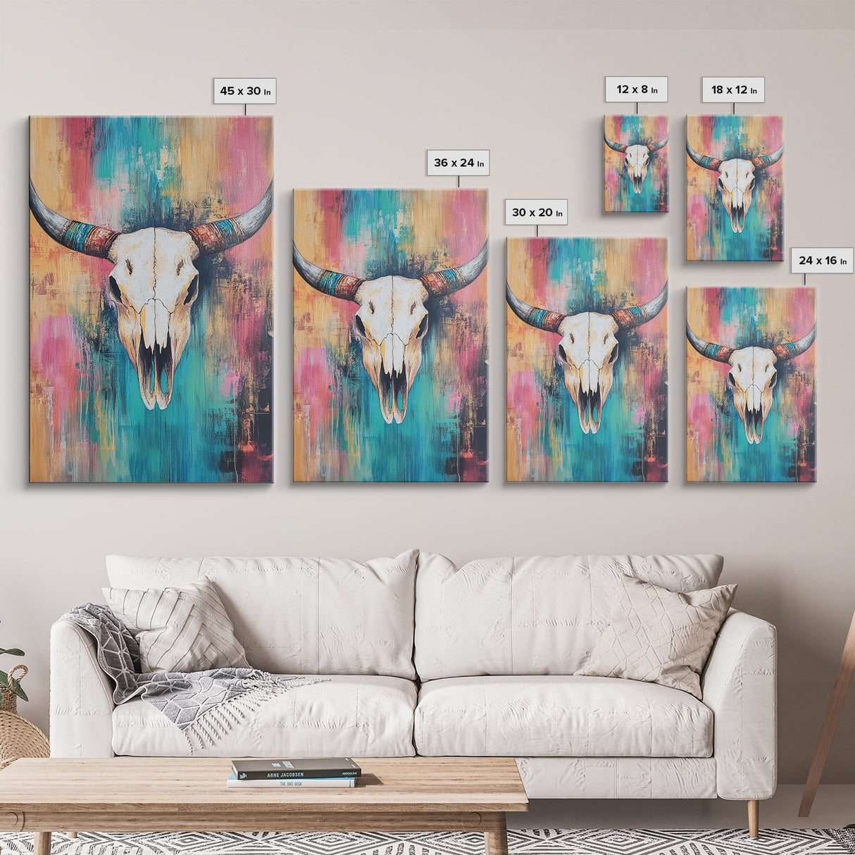 Southwest Wall Art, Skull Art, Rustic Decor, Boho Art, Framed Canvas Print, Western Aesthetic, Farmhouse Art, Above Couch Art, Gift Idea