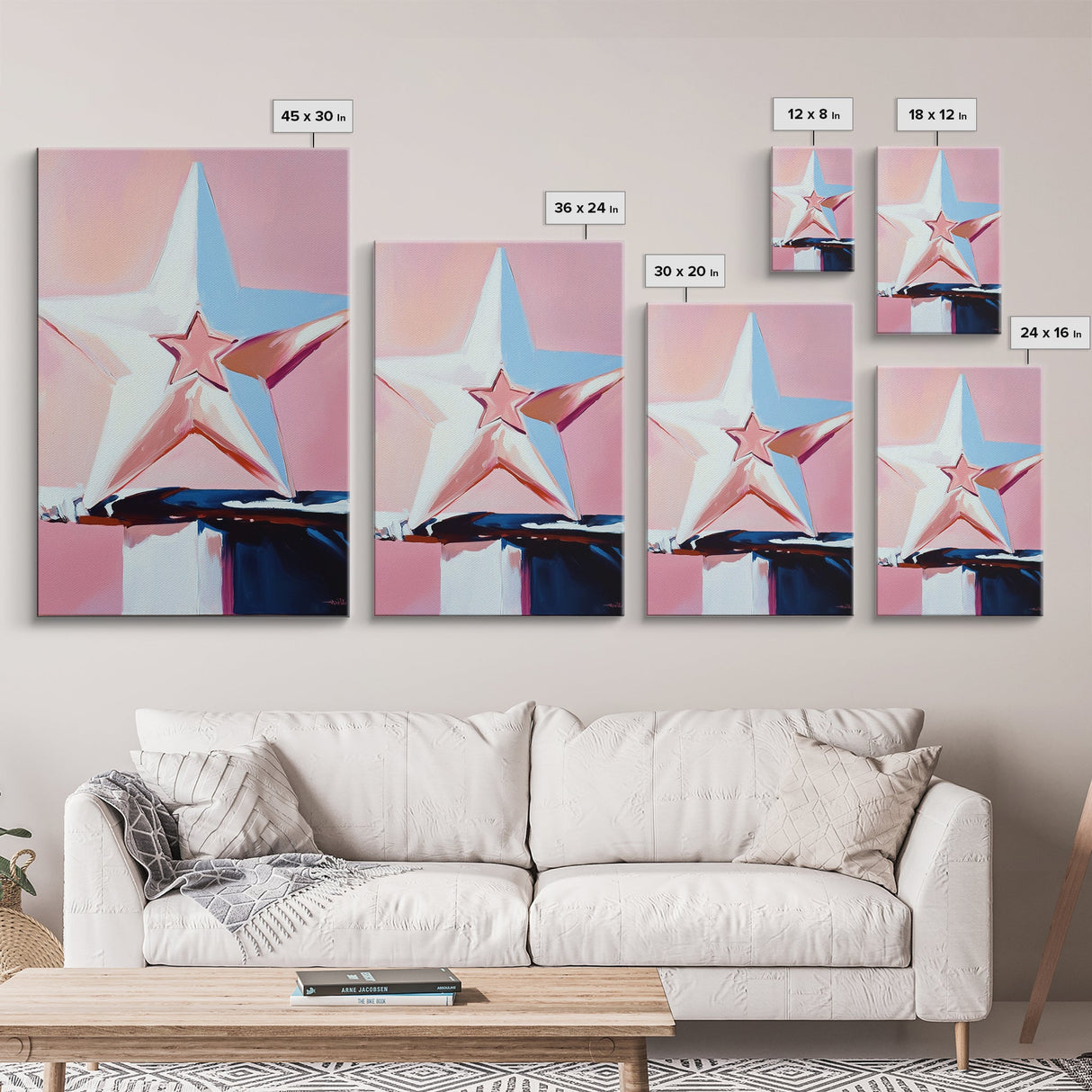 Pastel Star Painting, Light Pink Wall Art, Abstract Star Art, Whimsical Art, Matisse Wall Art, Canvas Print, Minimalist Art, Bedroom Art