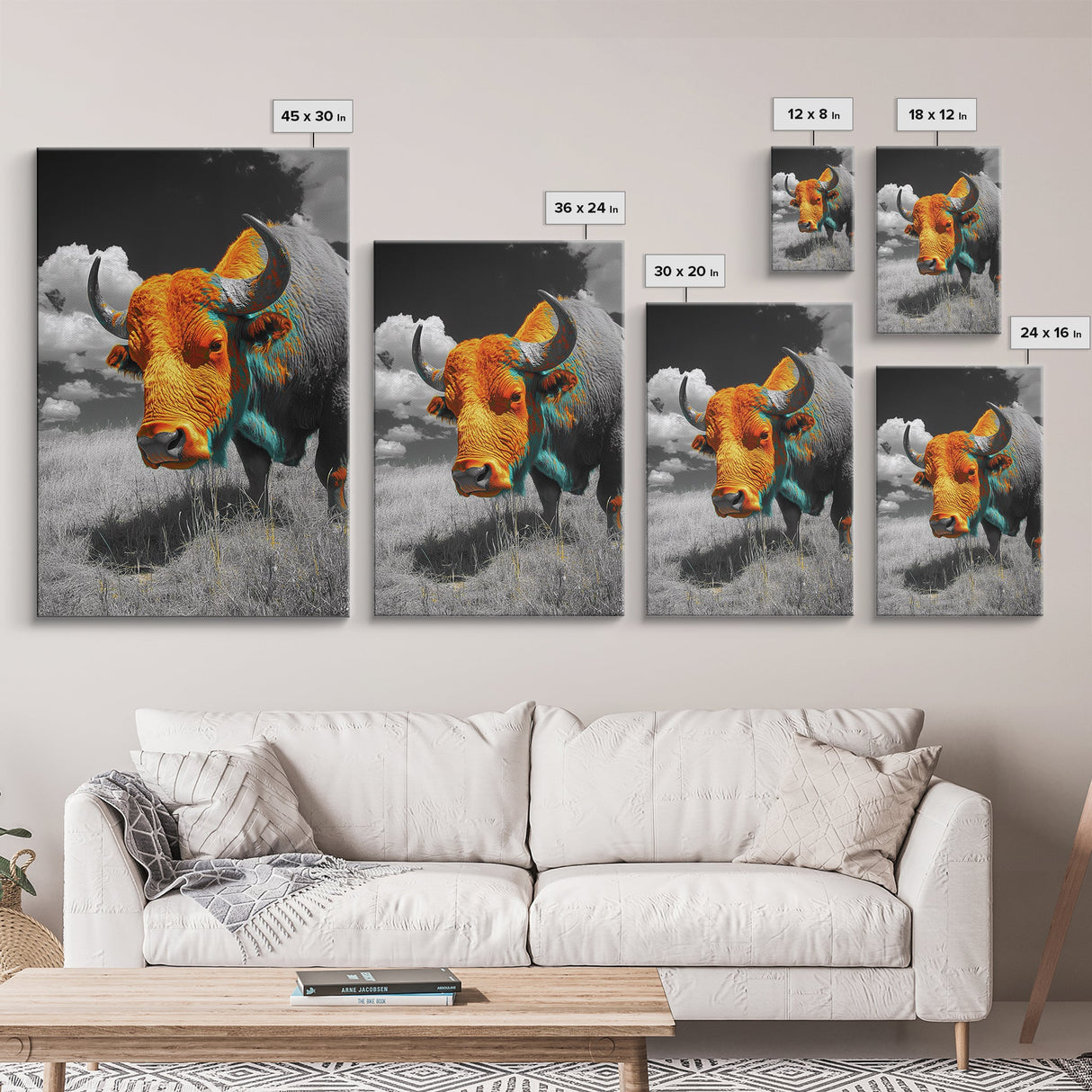 Colorful Buffalo Art, Southwestern Art, Rustic Home Decor, Bold Animal Art, Unique Gift Idea, Framed Canvas Print, Farmhouse Wall Art