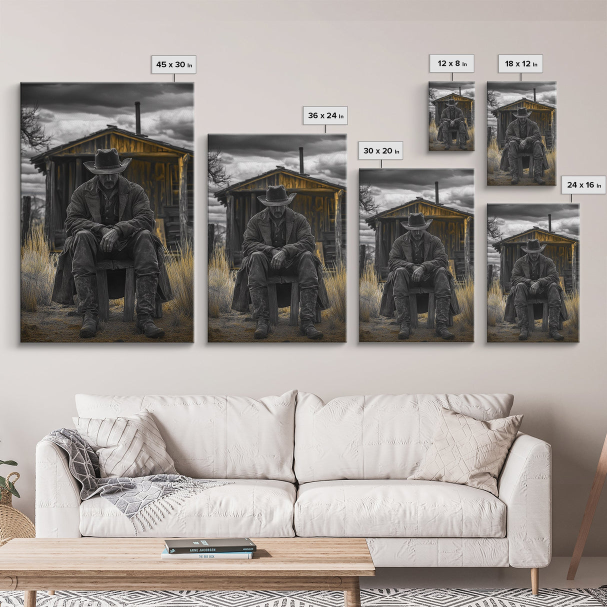 Cowboy, Rustic Barn, Moody Art, Southwest Wall Art, Farmhouse Art, Vintage Horse Art, Dark Romance Painting, Canvas Print, Gift Idea