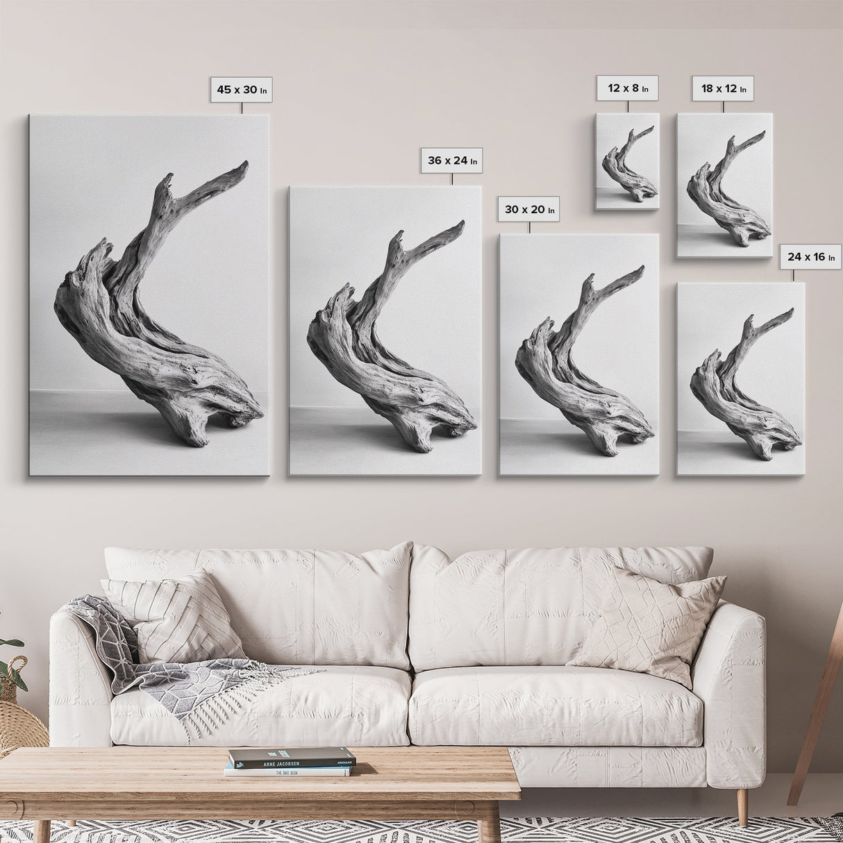 Driftwood Sculpture, wabi sabi art, rustic decor, minimalist art, botanical prints, farmhouse art, framed canvas print, living room art