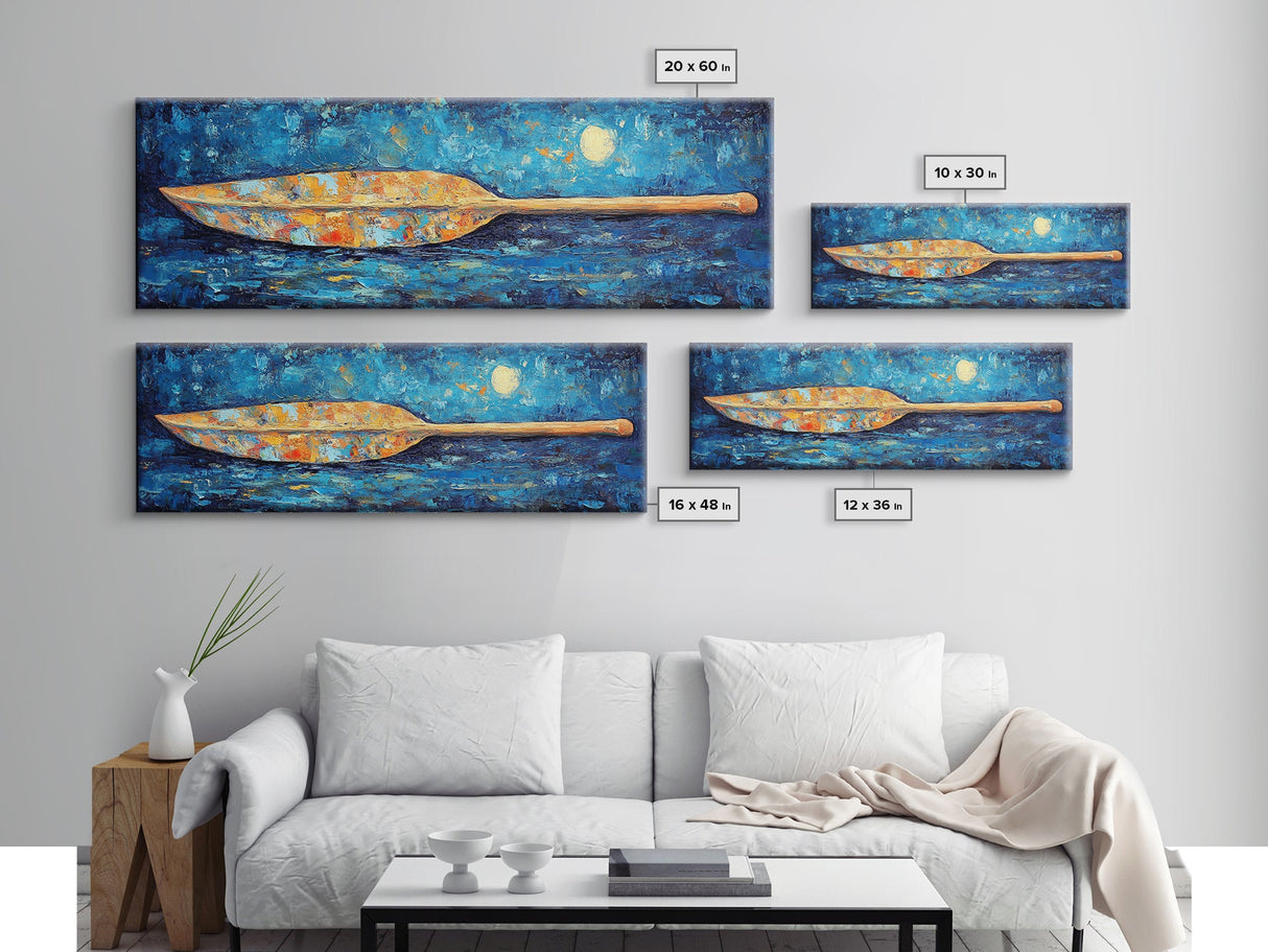 Paddle, nautical wall art, coastal decor, ocean painting, panoramic art, extra wide art, blue and green wall art, Framed Canvas Print