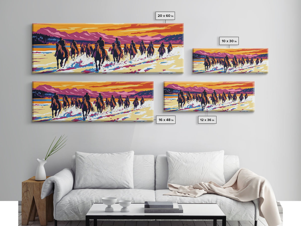 Cowboy Art, Framed Canvas Print, Southwest Wall Art, Vintage Horse Art, Rustic Wall Art, Extra Wide Art, Above Sofa Art, Gift Idea
