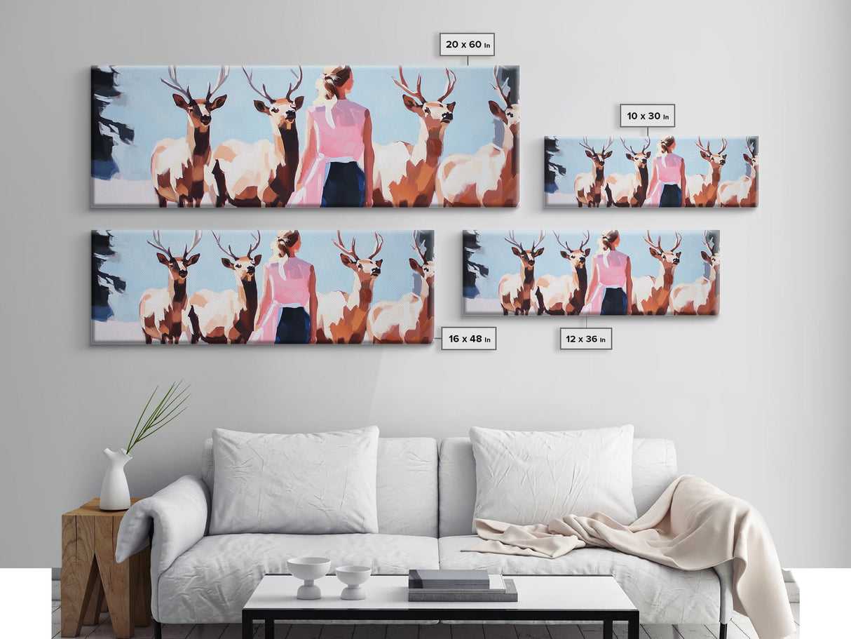 Elk Herd Painting, Mountain Landscape, Rustic Art, Southwest Wall Art, Hunting Lodge Art, Extra Wide Art, Framed Canvas Print