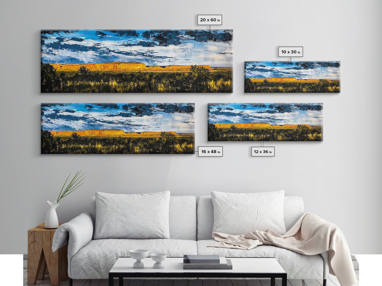 Southwest desert, landscape painting, long narrow wall art, extra wide art, panoramic painting, framed canvas print, rustic decor