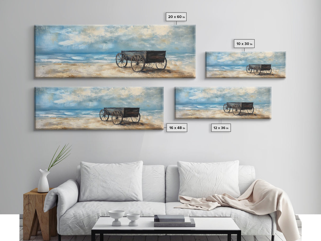 Western Wagon, desert art, cowboy decor, sunset painting, southwest wall art, extra wide panoramic art, framed canvas print