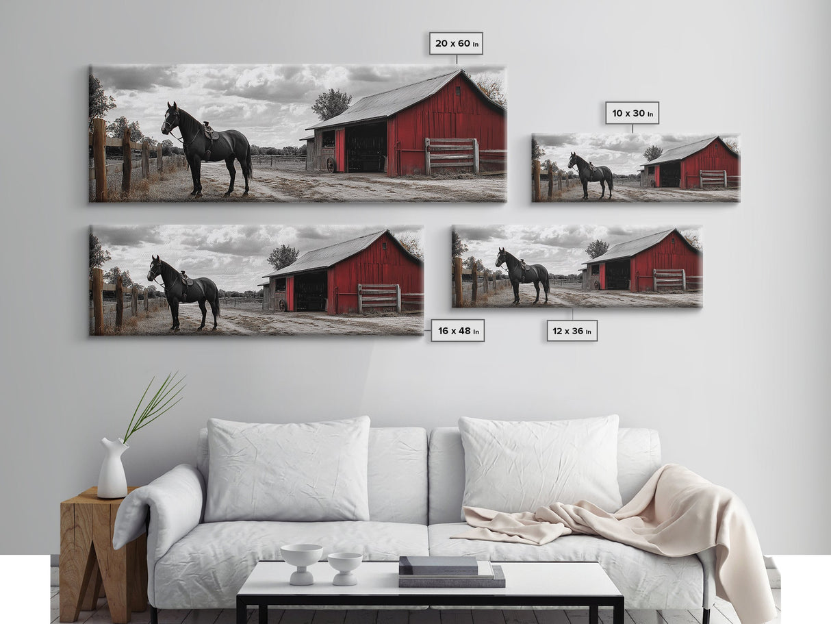 Barn Horse, Rustic Art, Farmhouse Art, Vintage Horse Art, Rural Wall Art, Extra Wide Art, Framed Canvas Print, Guest Room Art