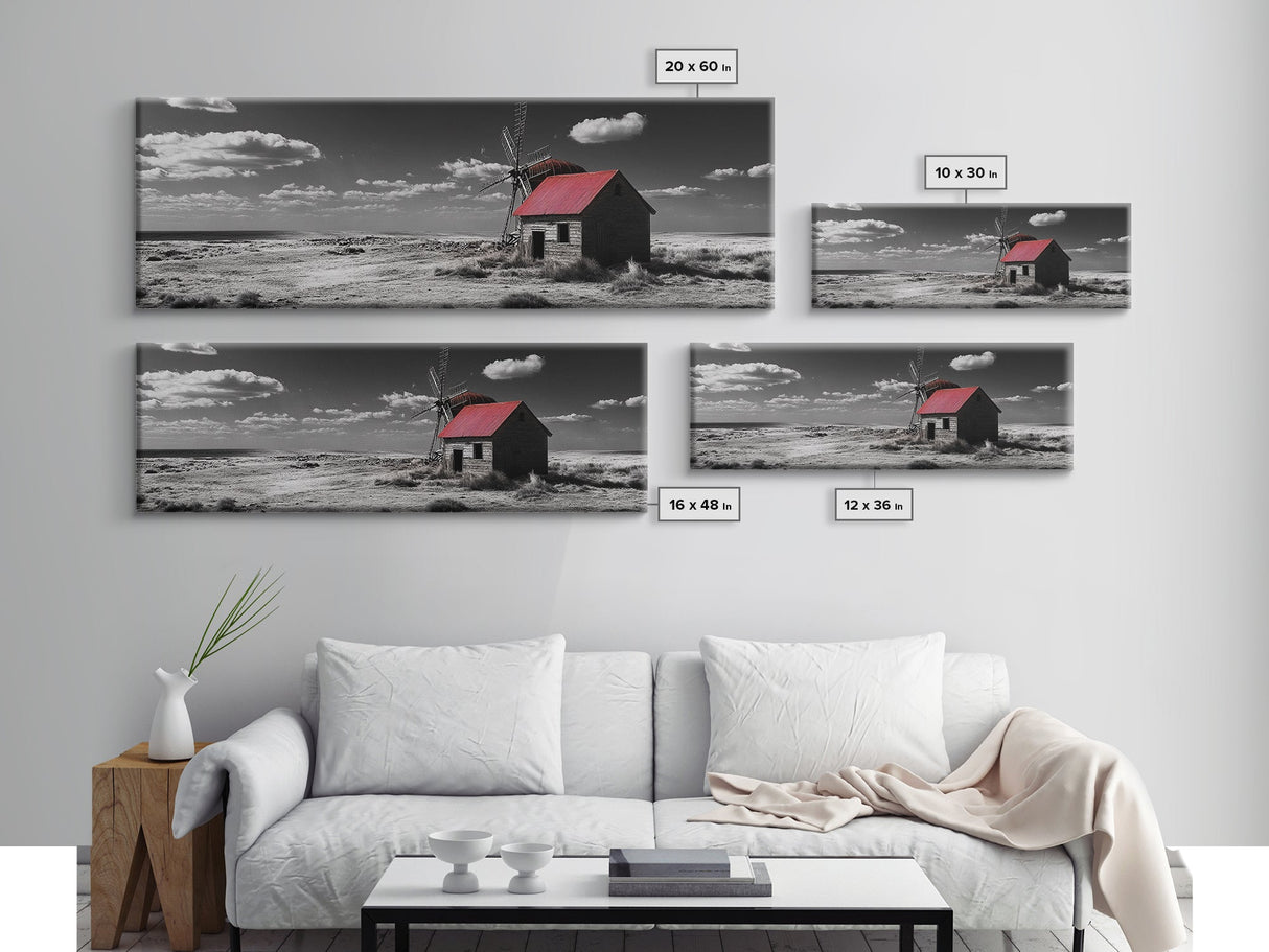 Windmill, Rustic Art, Southwest Wall Art, Farmhouse Art, Extra Wide Art, Wabi Sabi Art, Framed Canvas Print, Minimalist Art