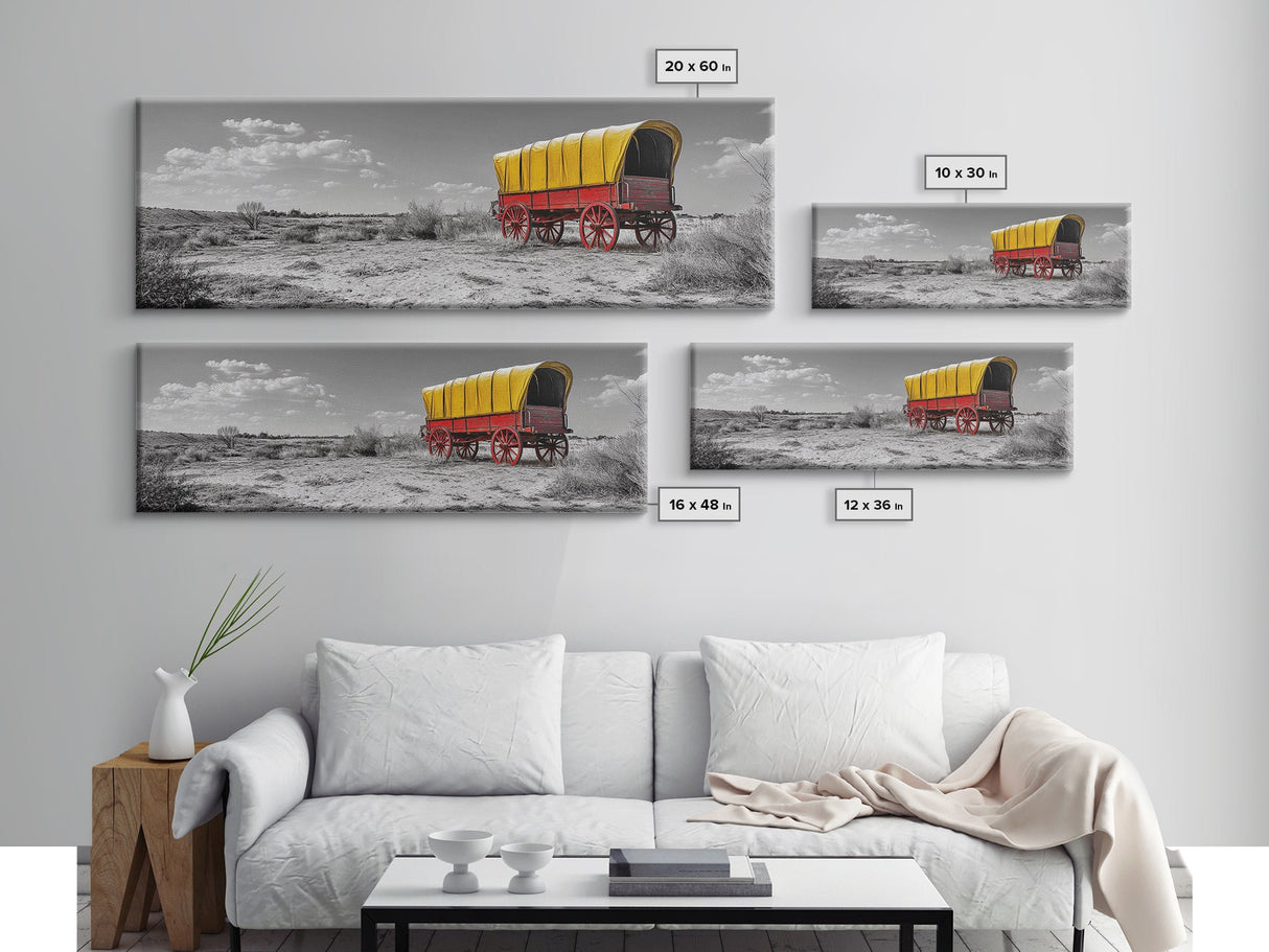 Covered Wagon, Pioneer Art, Old West Decor, Historical Wall Art, Rustic Decor, Landscape Painting, Panoramic Art, Framed Canvas Print