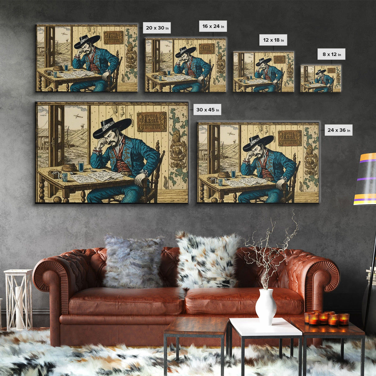 Japanese Cowboy, Wild West Samurai Mashup Art, Framed Canvas Print, Wild Western Decor, Home Art, Living Room Decor