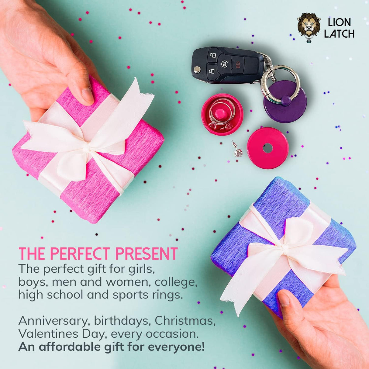 Lion Latch - Solid Colors: Traveling Jewelry Holder Storage, Pill Box Keychain Container. As Seen on Shark Tank.