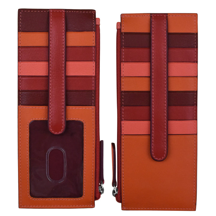 Double Sided Long Leather Credit Card Holder with Zip Pocket (7800) by ili New York