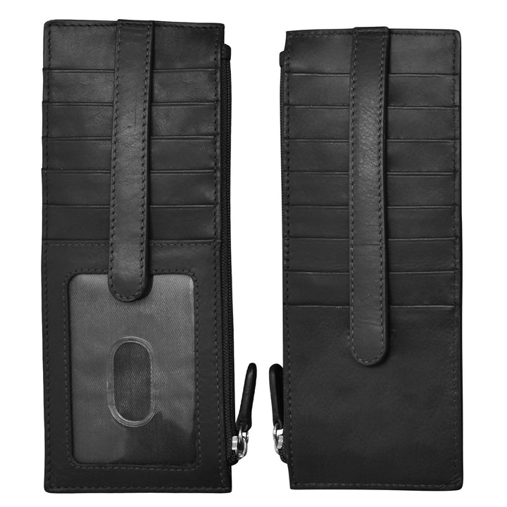Double Sided Long Leather Credit Card Holder with Zip Pocket (7800) by ili New York