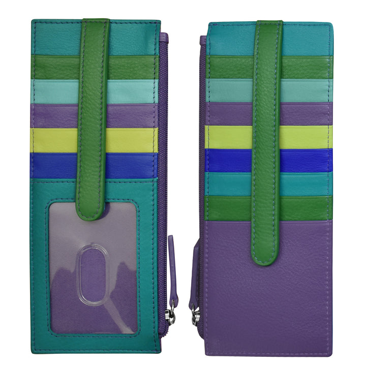 Double Sided Long Leather Credit Card Holder with Zip Pocket (7800) by ili New York