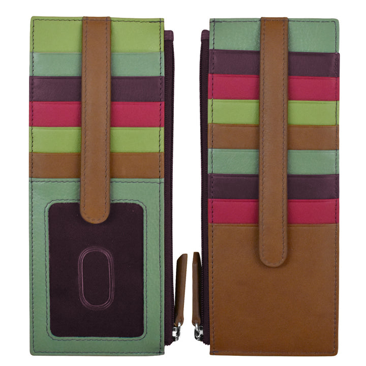 Double Sided Long Leather Credit Card Holder with Zip Pocket (7800) by ili New York