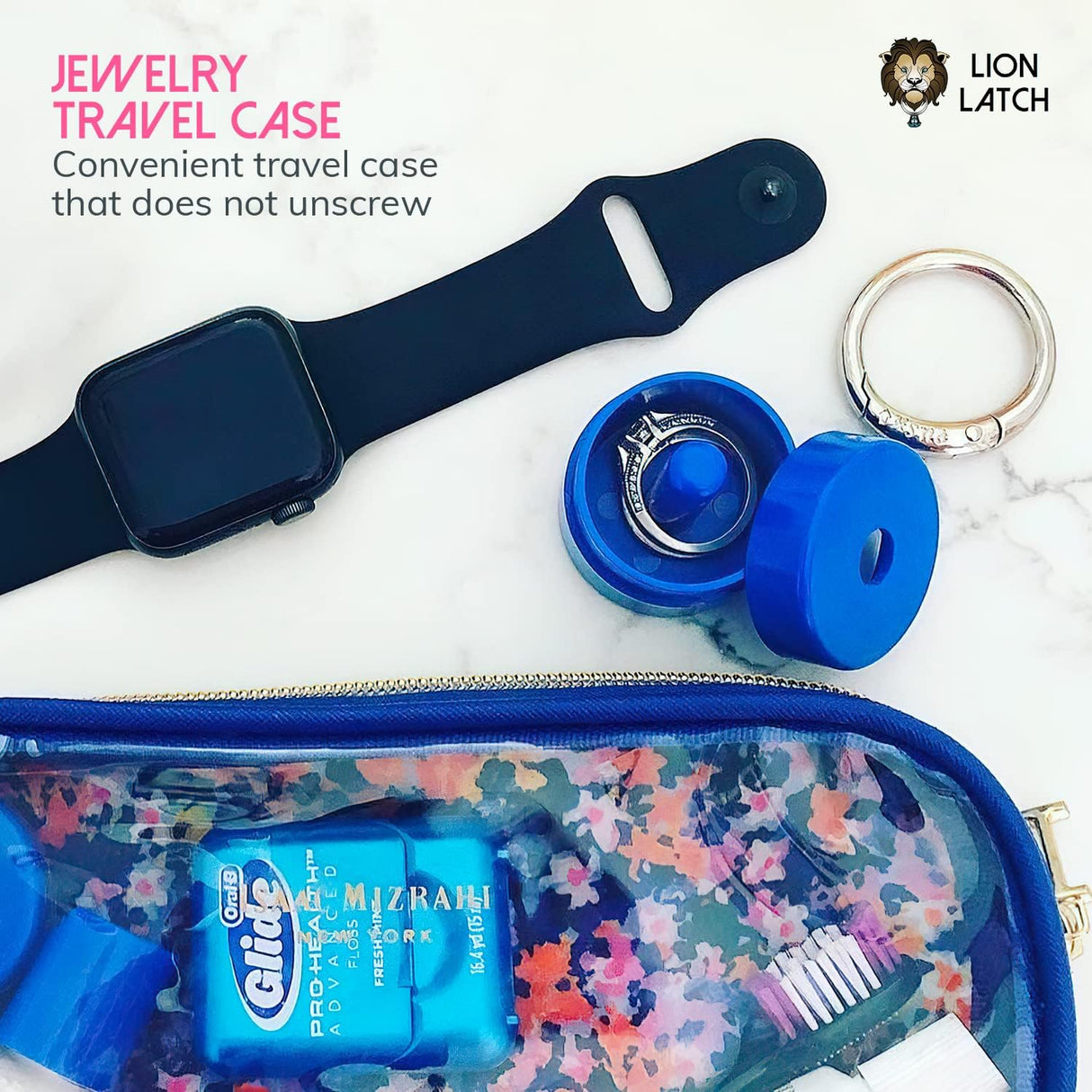 Lion Latch - Solid Colors: Traveling Jewelry Holder Storage, Pill Box Keychain Container. As Seen on Shark Tank.