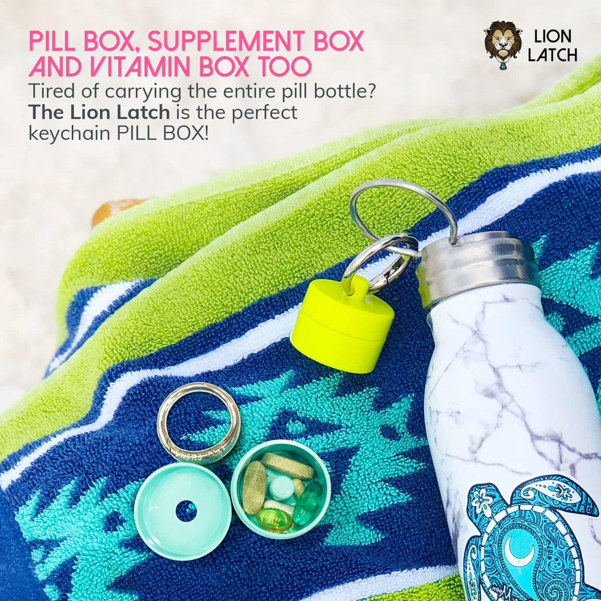 Lion Latch - Solid Colors: Traveling Jewelry Holder Storage, Pill Box Keychain Container. As Seen on Shark Tank.
