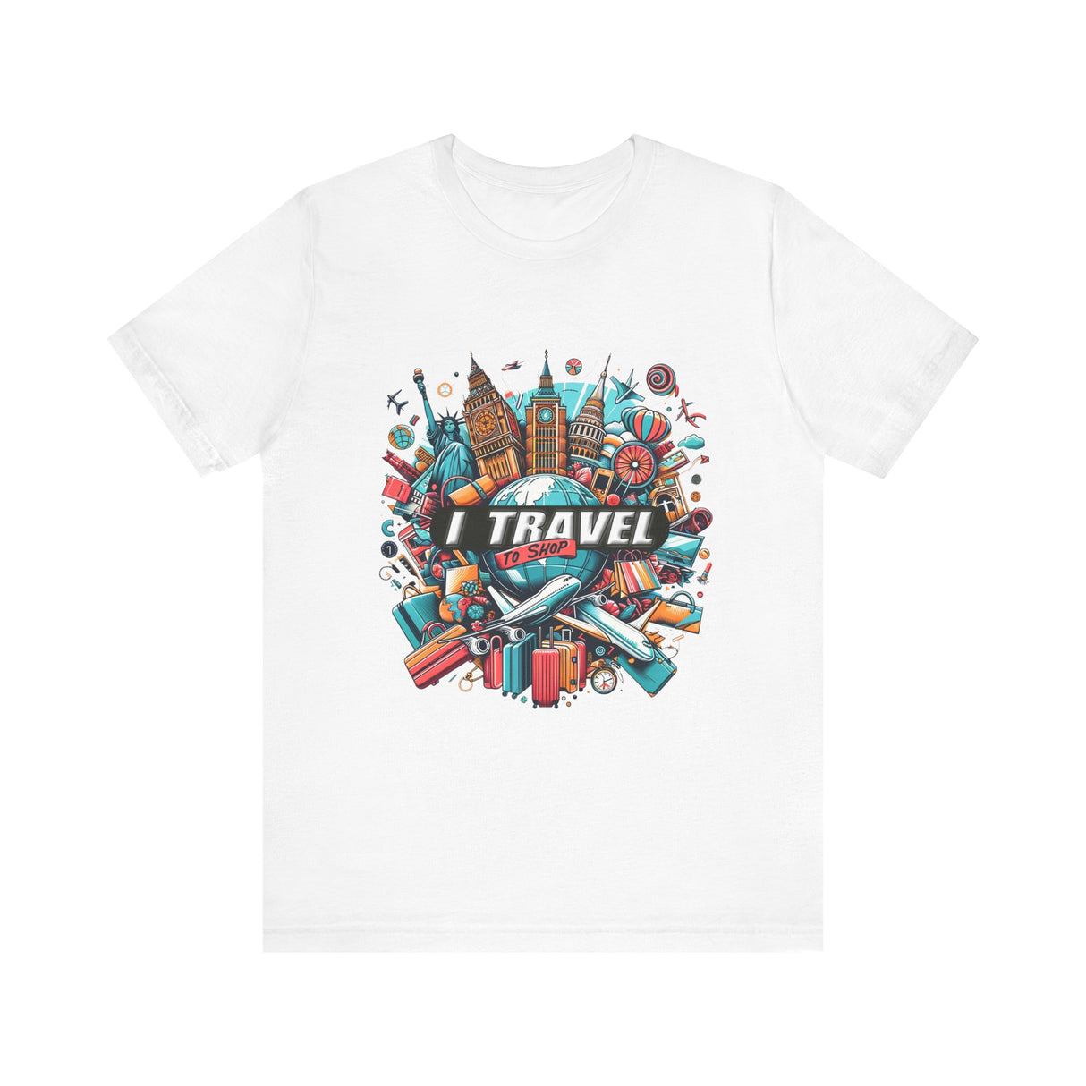 "I Travel To Shop" full color T-shirt