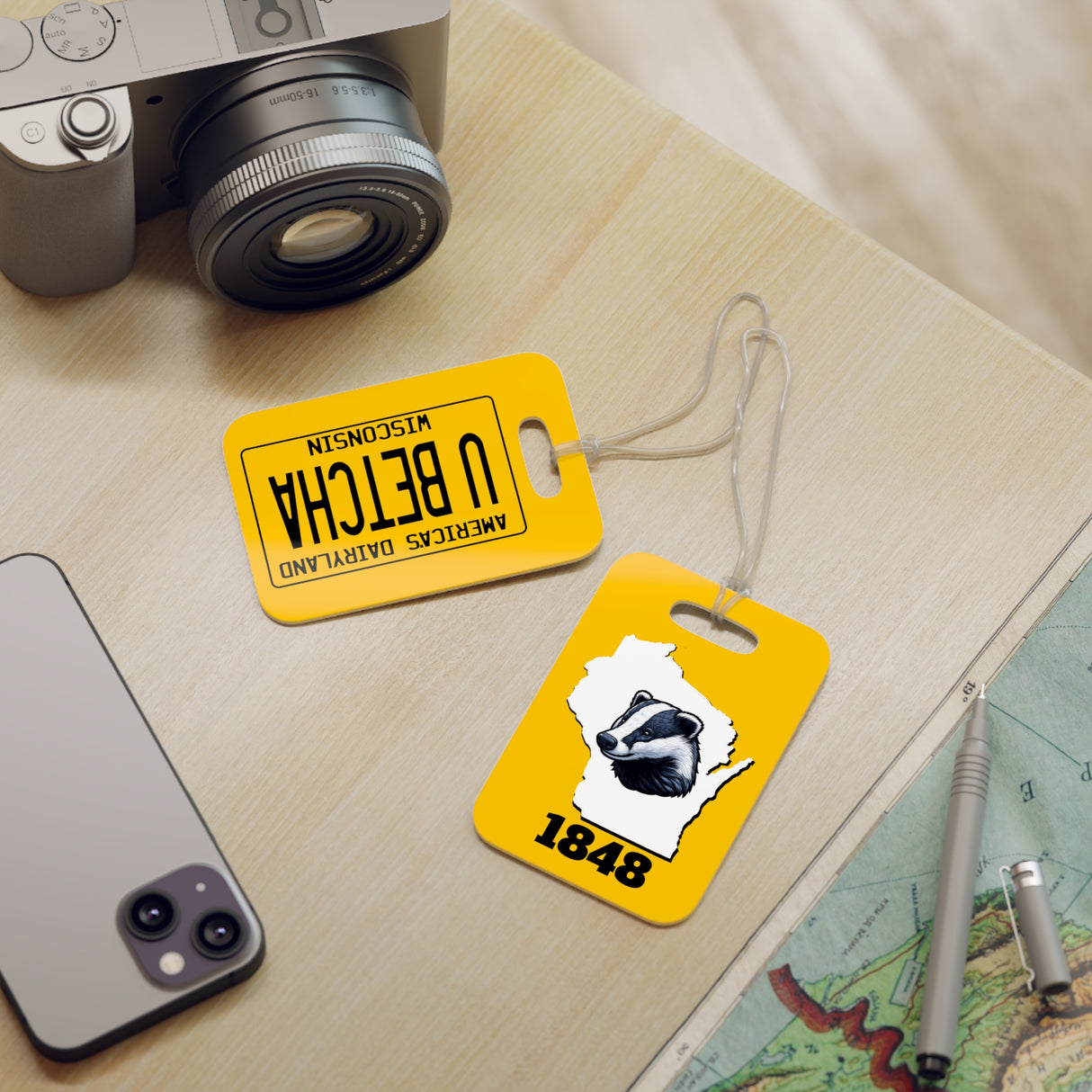 Wisconsin Retro Liscense Plate Luggage Tag - U Betcha - Badger State 1848