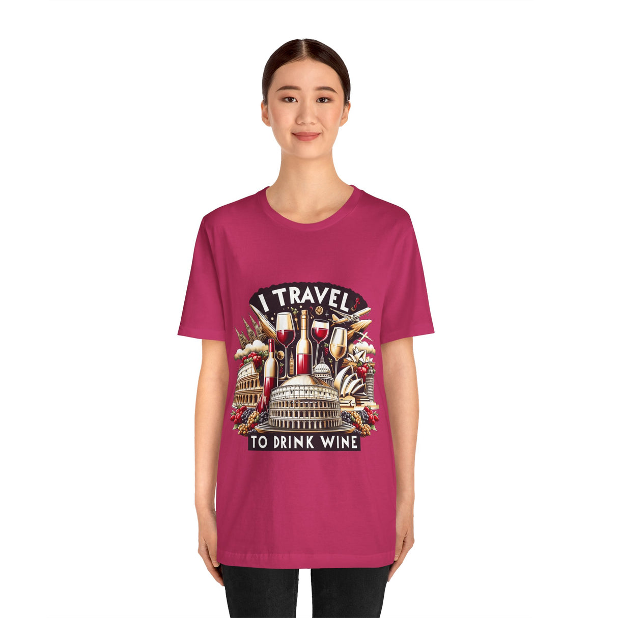 "I Travel to Drink Wine" full color T-shirt
