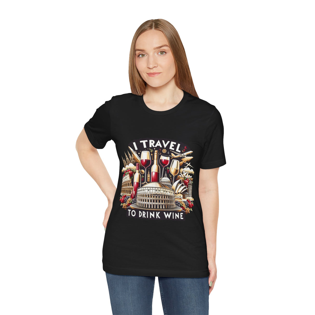 "I Travel to Drink Wine" full color T-shirt