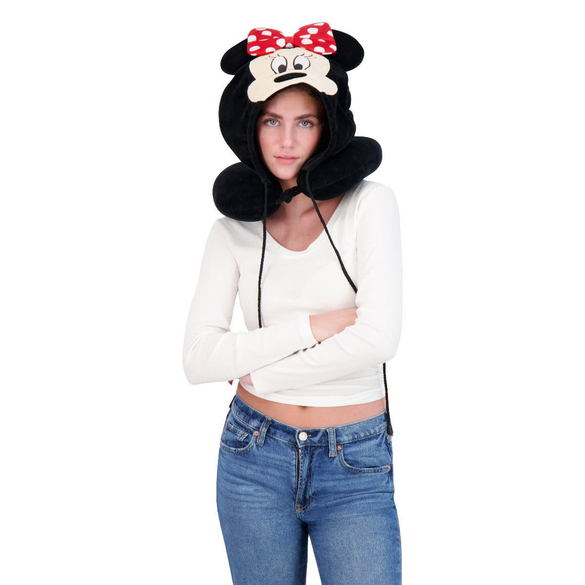 Disney Minnie Mouse - Sudadera con capucha para el cuello, color negro