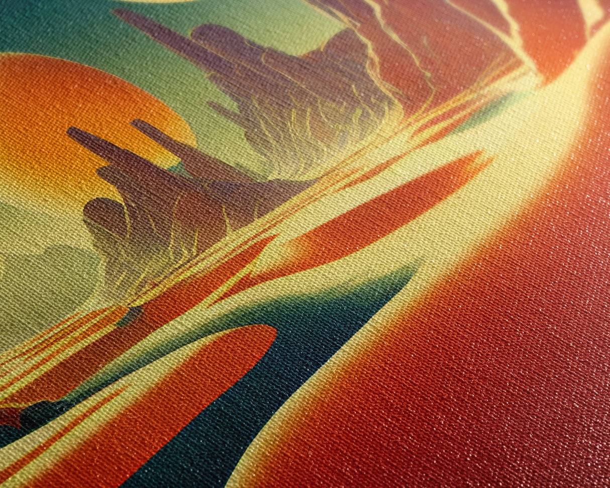 Trippy Art Deco Scifi Painting of an Alien World, Wall Decor, Ready To Hang Framed Canvas Print, Oversize Wall Art