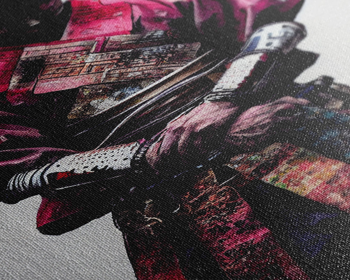Portrait of a Cyberpunk Samurai with Cybernetic augments, Framed Canvas Print, Ready To Hang Framed Wall Art