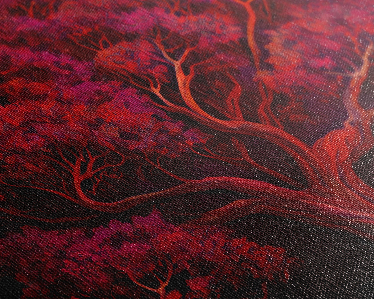 Blood red tree, fantasy horror art, framed canvas print