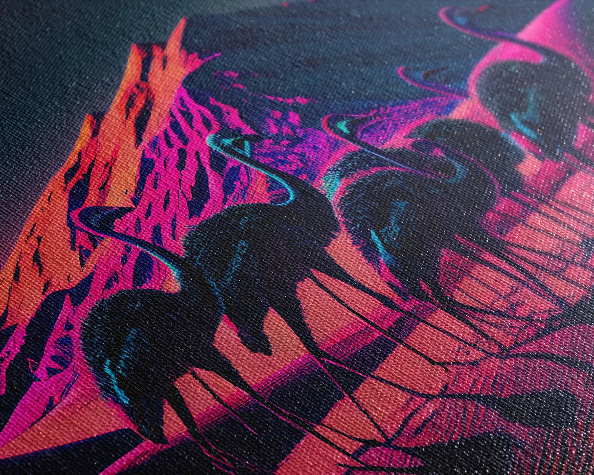 Emus in the desert, animal prints, animal art, framed canvas print, vapor wave synthwave animal art