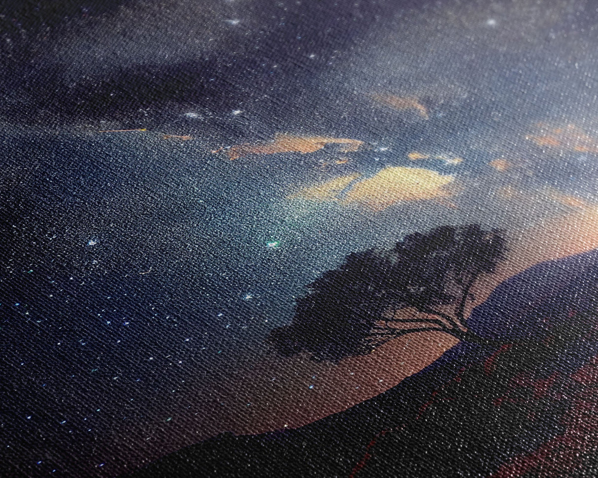 Starry night sky over the plains of Texas, beautiful farmhouse art, primitive art, framed canvas print
