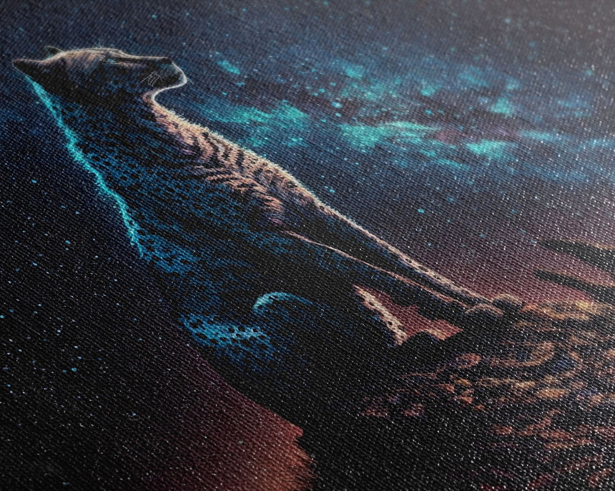 Cheetah Print, Synthwave Animal Prints, Cheetah and a starry night sky, framed canvas print, cute animal art